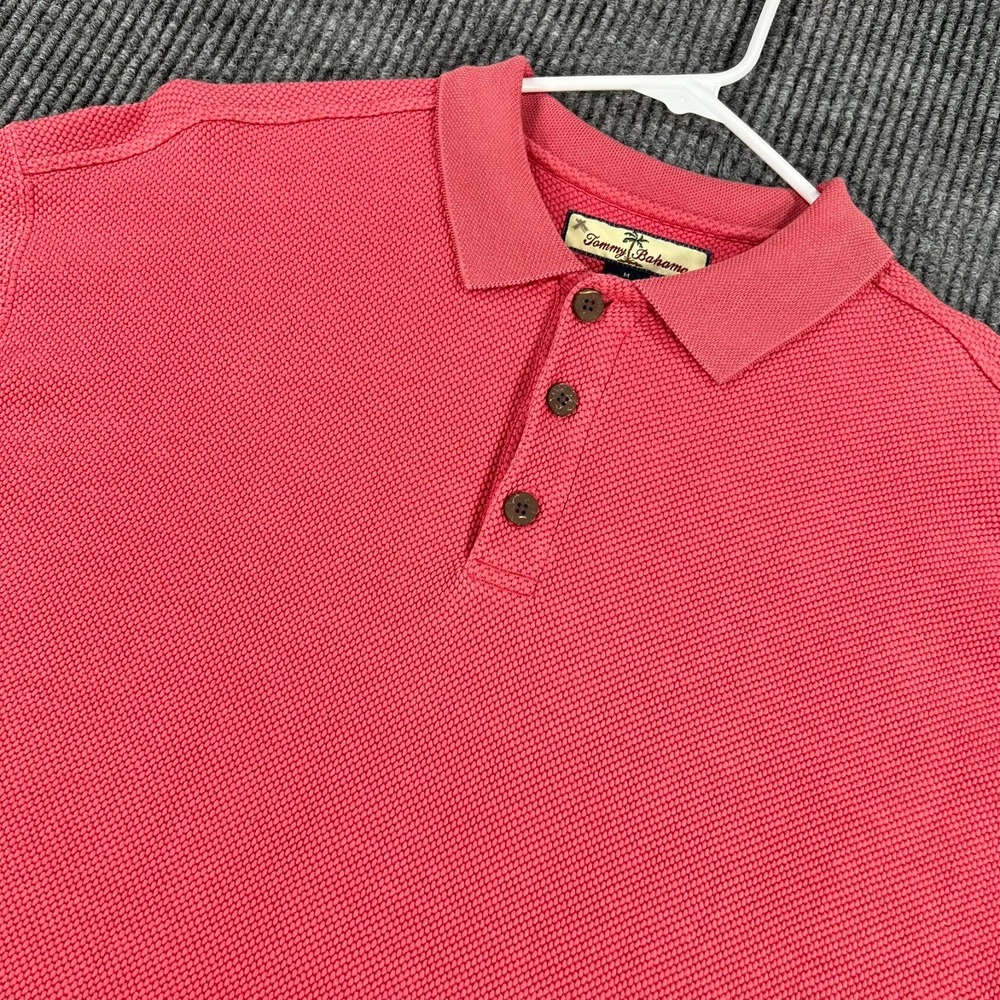 Tommy Bahama Silk Polo Shirt Mens Medium Red Short Sleeve Beach Golf Casual